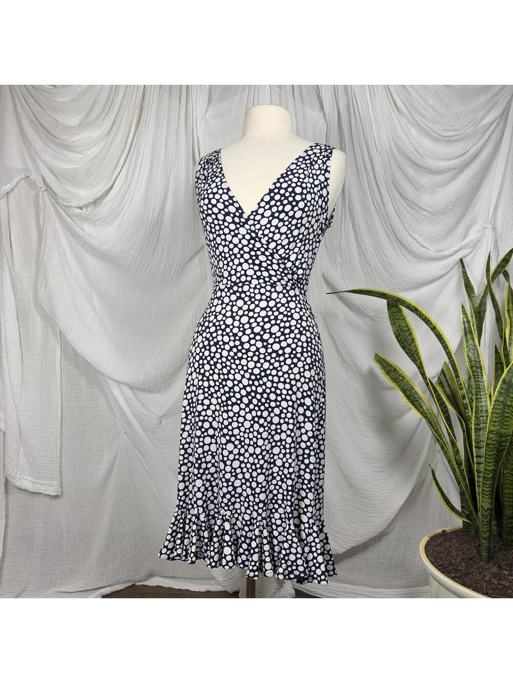 Vintage Preppy Boho London Style Navy Polka Dot Dress Size 4